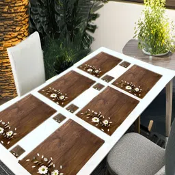 REVEXO 6Pc Brown & White Printed Rectangle Costers & Table Placemats-6