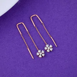 GIVA Rose Gold Floral Sui Dhaga Diamond Earrings-image-27