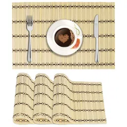 HOKIPO Cream Colored & Black 4 Pieces Striped Bamboo Heat Resistant Table Placemats-9