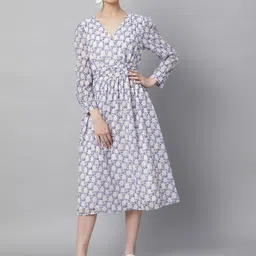Global Republic Floral Printed Puff Sleeve Georgette Midi Dress-image-21