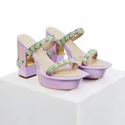 Papa Don't Preach Embellished Leather Block Sandals-20
