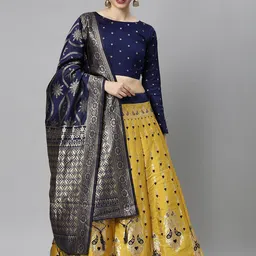 Mr Y Printed Semi-Stitched Banarasi Silk Lehenga Lehenga & Unstitched Blouse With Dupatta-picture-30