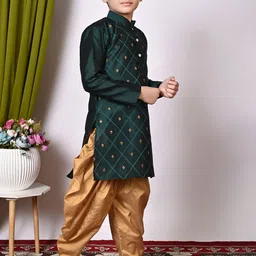 NFC CREATION Boys Embroidered Regular Sequinned Dupion Silk Kurta with Patiala image 3