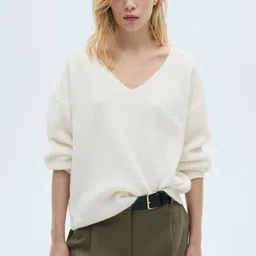 MANGO V-Neck Ribbed Pullover-image-79