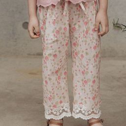 LULU & SKY Girls Floral Printed Lace Hem Straight Fit High-Rise Trousers-image-63