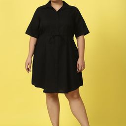 theRebelinme Plus Size Shirt Collar Short Sleeves Linen A-Line Midi Dress-picture-13