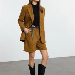Trendyol Women Lapel Collar Solid Casual Tailored Jacket-image-83