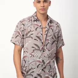 VASTRADO Men Grey Classic Relaxed Fit Leaf Printed Shirt-image-11