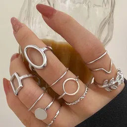 Arzonai Set Of 11 Geometric Circle Leaf Ring-45