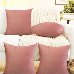 IVAZA Pink Set of 4 Velvet Square Cushion Covers-10