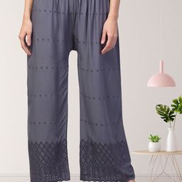 FAMBEE Women Embroidered Flared Knitted Palazzos-image-14