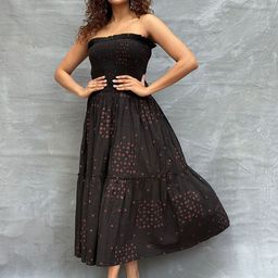 Chidiyaa Soil Crimson Earthrise Block-Printed Cotton Dress-picture-21