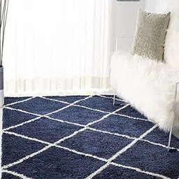 Banchmark Home Furnishings Blue Geometric Shaggy Woollen Carpet-image-68