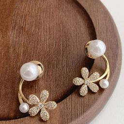 PolluxCraft Gold-Plated Stone Studded & Beaded Geometric Studs Earrings-8