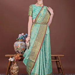 JUST FASHION Woven Design Zari Silk Blend Banarasi Saree-picture-21