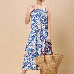 T TRYON ULTIMATE Women Floral Printed Shoulder Straps Cotton Fit & Flare Midi Dress-image-65