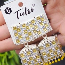 tulsi imitation Artificial Stones Studded and Beaded Dome Shaped Jhumkas-28