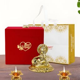 INTERNATIONAL GIFT Gold-Toned Lord Laddu Gopal Religious Idol Showpiece With 2 Diya-image-97