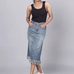 French Theory Silhouette Fringy Denim Midi Skirt-picture-43