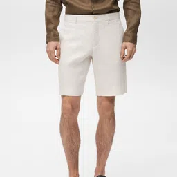 MANGO MAN Mid-Rise Slim Fit Pure Linen Bermuda Shorts-image-58