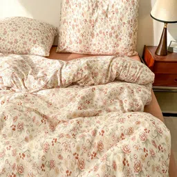 JC HOME Orange Floral Polycotton 3 Piece Single Regular Bedding Set-32