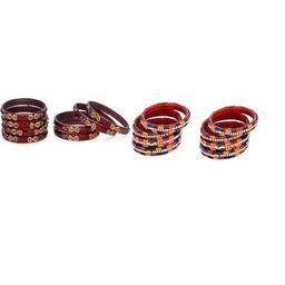 1ST TIME Set Of 16 Maroon Alloy Artificial Stones & Beads Antique Bangles-picture-48