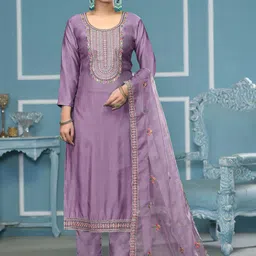 HERE&NOW Floral Embroidered Beads And Stones Roamn Cotton Unstitched Dress Material-image-61