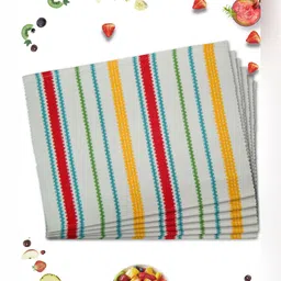 HOME COLORS.IN 6-Pcs White &Red Ribbed Cotton Table Placemats-40