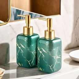UMAI Green & Gold-Toned 2 piece Abstract Ceramic Soap Dispenser-7