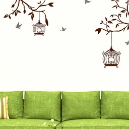 Aura Brown Tree With Birds & Cage Self Adhesive Wall Sticker-image-86