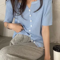 KPOP Women V-Neck Short Sleeves Top-image-70