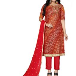 HERE&NOW Block Printed Embroidered Cotton Unstitched Dress Material-image-45