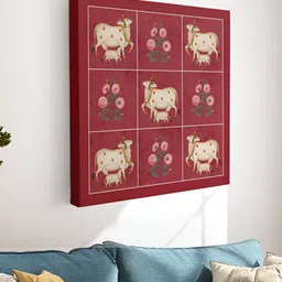 Myntra Elegant Homes Maroon & Beige Canvas Pichwai Cow Wall Art-image-74