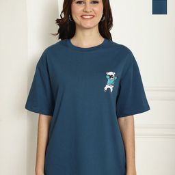 Metronaut Women Pack of 2 Kung Fu Panda Typography Printed Cotton Oversized T-shirts-image-92