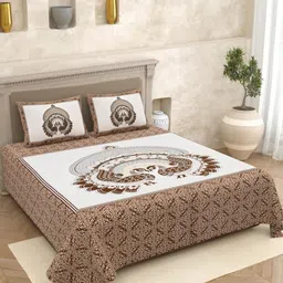 Lali Prints Brown & White Ethnic Printed 210 TC Cotton King Bedsheet Set 2.36 m x 2.75 m-image-62