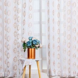 Parda Online White & Gold-toned 2 Pieces Abstract Printed Linen Sheer Door Curtains-1