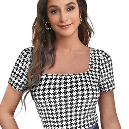 Sitanjali Womens Square neck Regular Fitted Checked Top-image-101