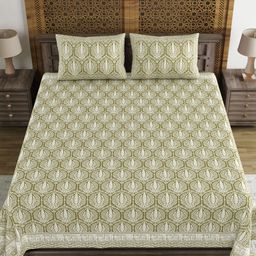 Myntra Elegant Homes Green Ethnic Motifs Printed 210 TC King Bedsheet Set 2.69 m X 2.69 m-image-4