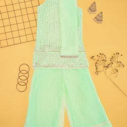 AKKRITI BY PANTALOONS Girls Floral Embroidered Regular Sequinned Kurti with Palazzos & With Dupatta-image-47