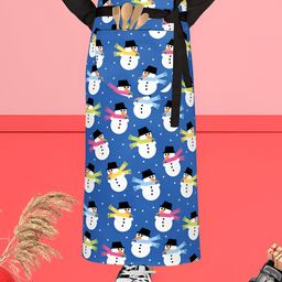 ArtzFolio Blue & White Printed Cotton Waist Apron-image-60