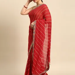 LeeliPeeri Women Chiffon Leheriya Lace Work Saree With Unstitched Blouse Piece-picture-0