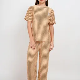 Lugo Women Beige Striped Co-Ord Set-picture-3