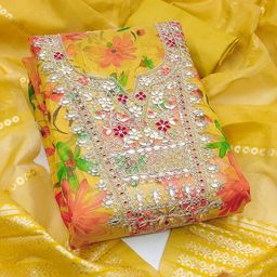 BlissFlair Floral Printed Thread Work Organza Unstitched Dress Material-image-91
