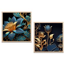 Kotart Black & Blue 2 Pieces Floral Wooden Square Wall Arts-picture-33