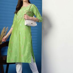 Sangria Floral Embroidered Thread Work Straight Kurta-image-77