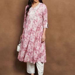 Melange by Lifestyle Women Floral Printed Mirror Work A-Line Kurta with Palazzos-picture-29