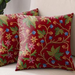 Aura Red & Green 2 Pieces Floral Embroidered Square Cushion Covers-picture-26