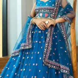 Warthy Ent Embroidered Sequinned Semi-Stitched Lehenga & Unstitched Blouse With Dupatta image 2
