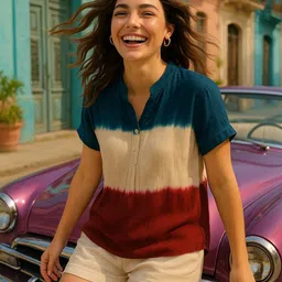 CORSICA Tie and Dye Dyed Mandarin Collar Regular Top-29