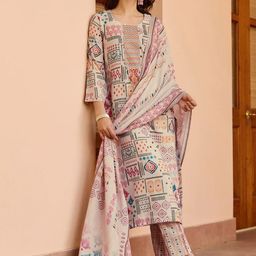 Twika Ethnic Motifs Printed Round Neck Straight Kurta With Trousers & Dupatta-19
